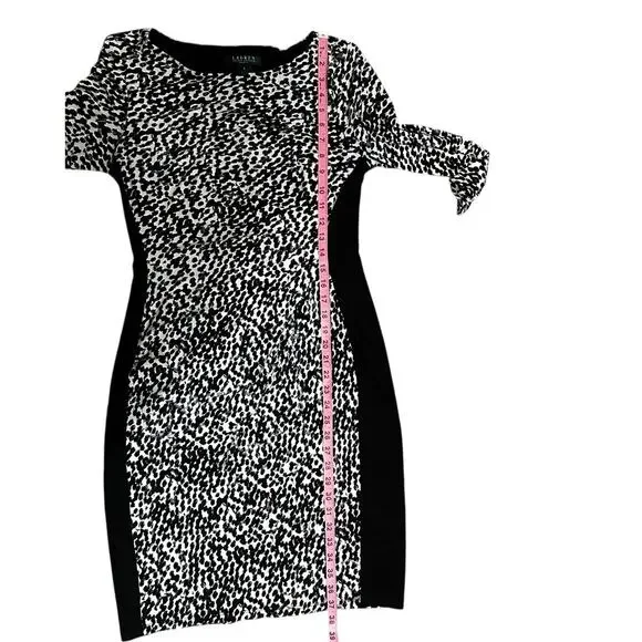 Lauren Ralph Lauren Black White Sheath Dress | Women S | Colorblock Midi - Picture 7 of 9